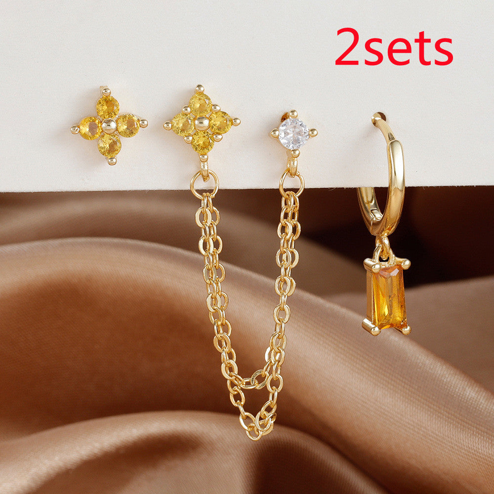 3-piece Set Zircon Birthstone Twelve Constellation Earrings