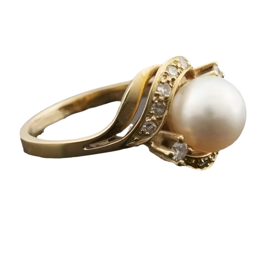 Vintage Fashionable Golden Rhinestone Zircon Pearl Ring