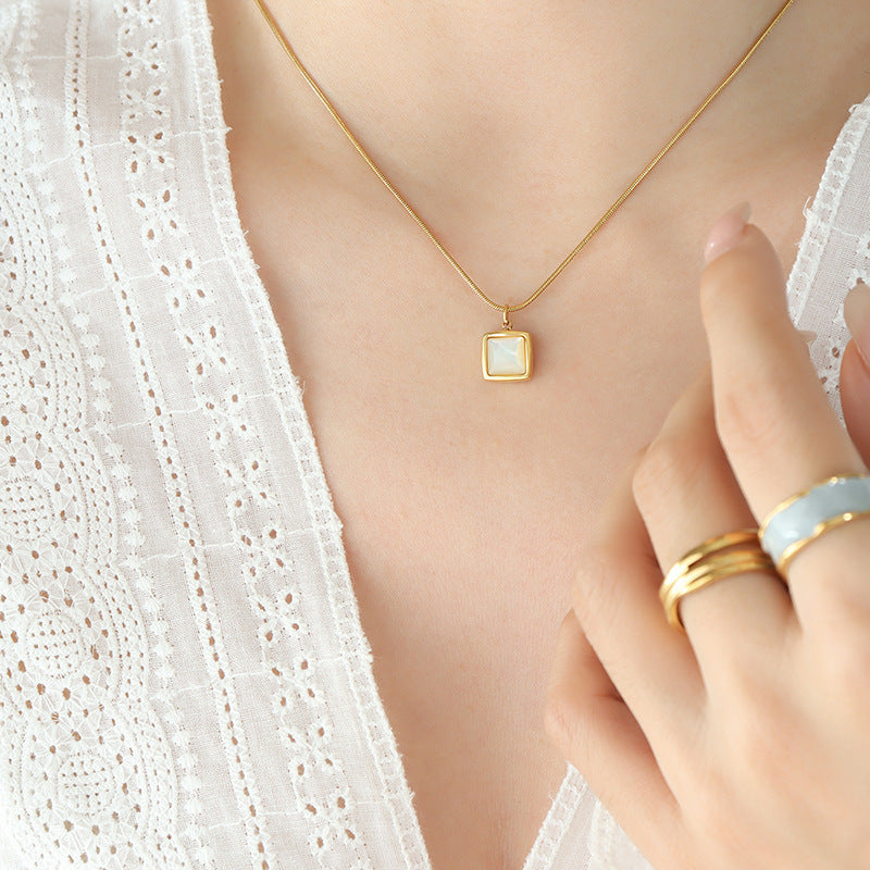 French Square White Sea Shell Pendant