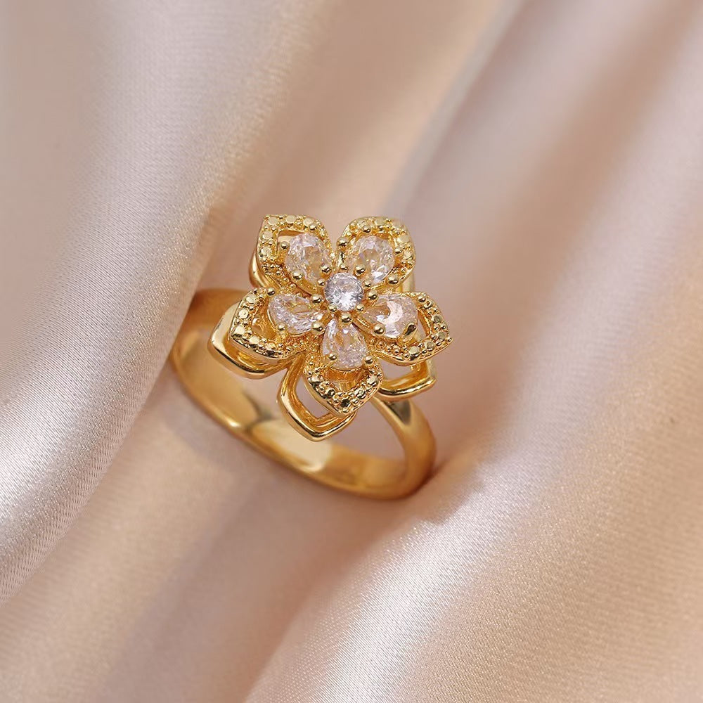 Zircon Temperament Temperamental Cold Style Fully Jeweled Loving Heart Ring