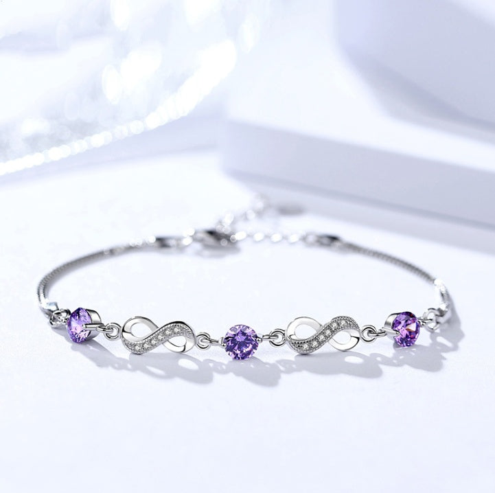 Purple Infinty S925 Sterling Silver Bracelet