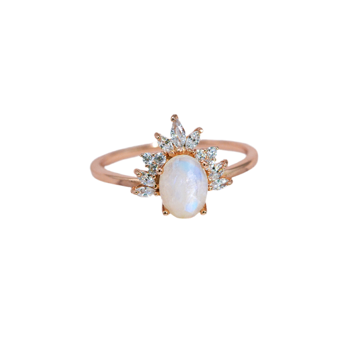 S925 Sterling Silver Oval Moonstone Micro Rhinestone Ring