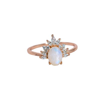 S925 Sterling Silver Oval Moonstone Micro Rhinestone Ring