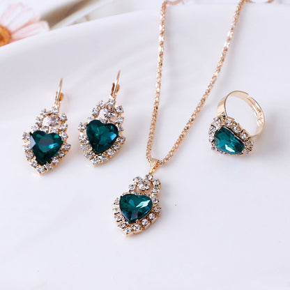 Water Drop Rhinestone Necklace, Earrings & Ring Set