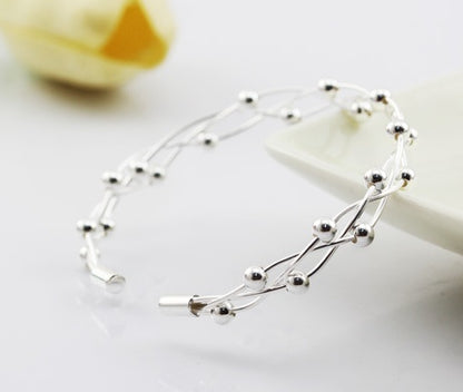 Staggered Beaded S925 Sterling Silver Bracelet