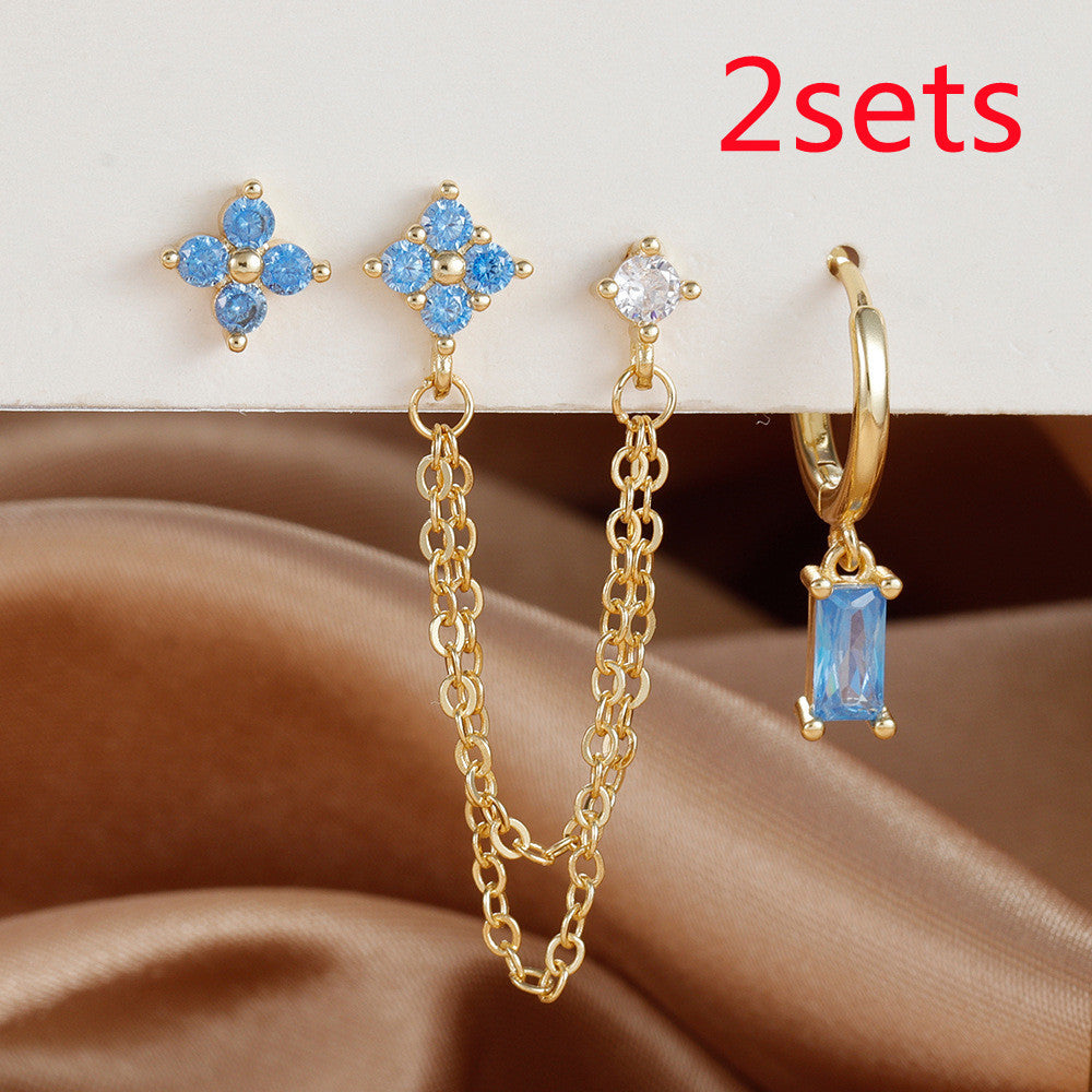 3-piece Set Zircon Birthstone Twelve Constellation Earrings