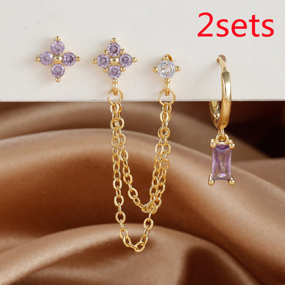 3-piece Set Zircon Birthstone Twelve Constellation Earrings