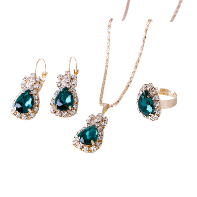 Water Drop Rhinestone Necklace, Earrings & Ring Set