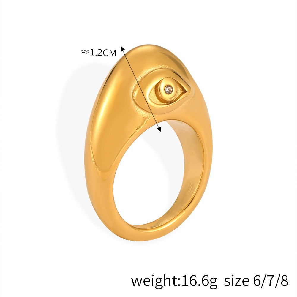 Ornament Inlaid Zircon Design Titanium Steel Gold Plated Niche Index Finger Ring