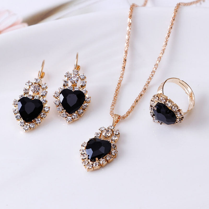 Water Drop Rhinestone Necklace, Earrings & Ring Set