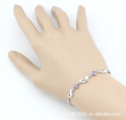 Dolphin Amethyst 925 Sterling Silver Bracelet