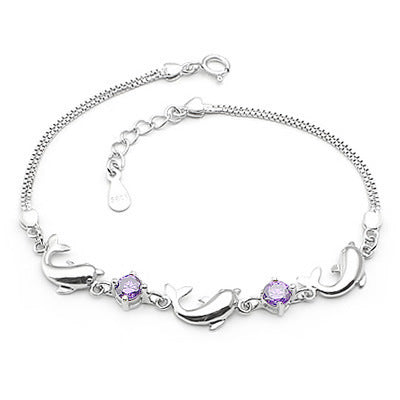 Dolphin Amethyst 925 Sterling Silver Bracelet