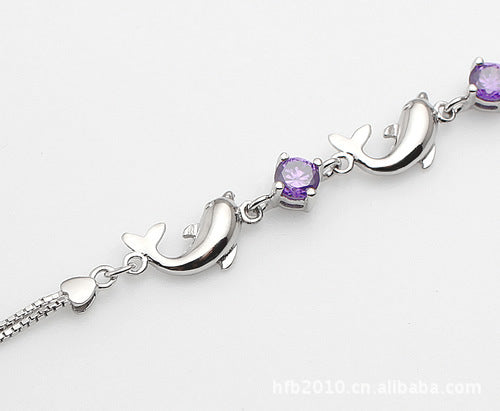 Dolphin Amethyst 925 Sterling Silver Bracelet