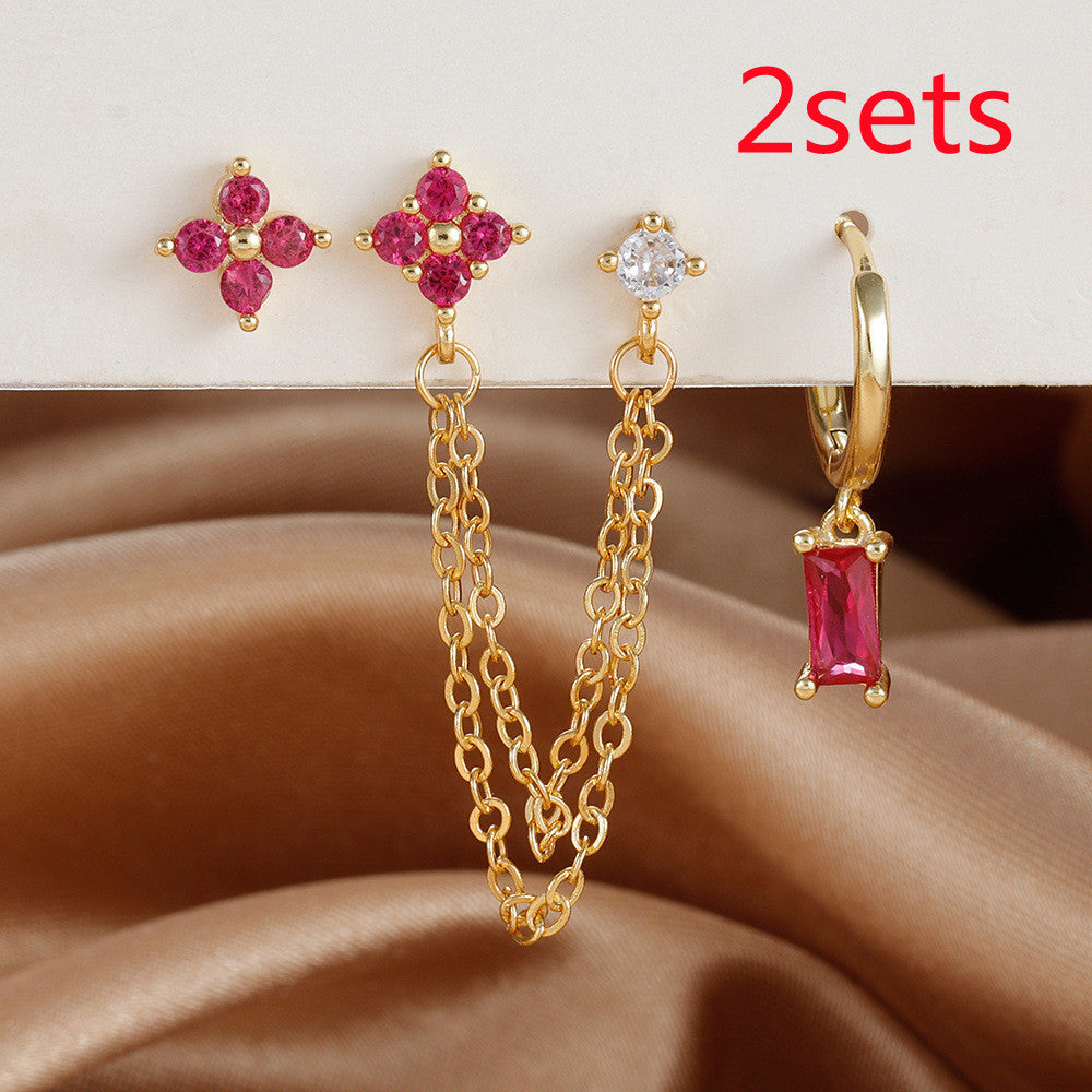 3-piece Set Zircon Birthstone Twelve Constellation Earrings