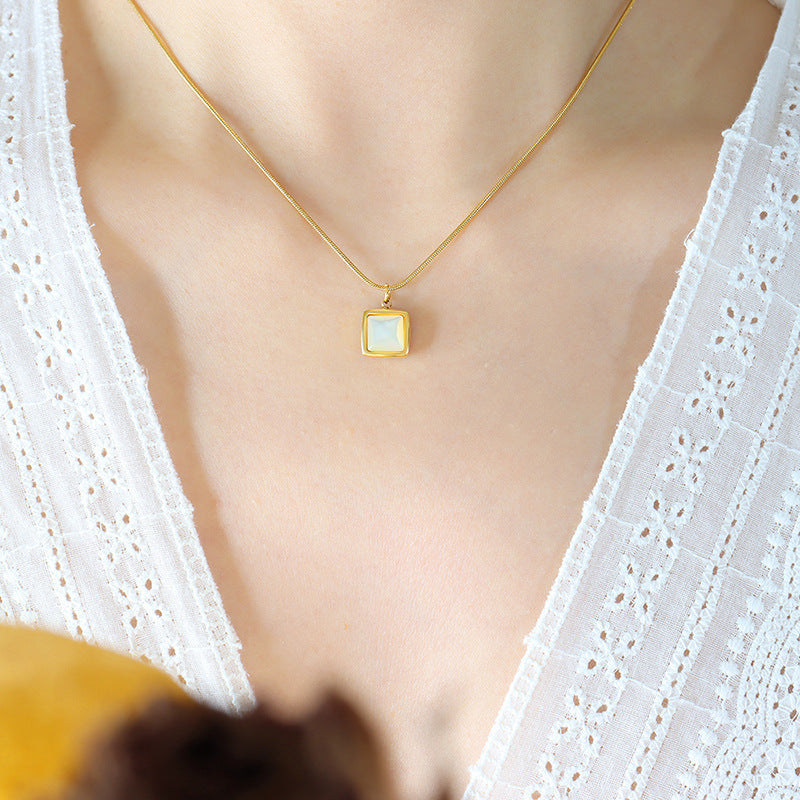 French Square White Sea Shell Pendant