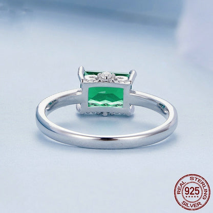 S925 Sterling Silver White Gold Plated Green Ring