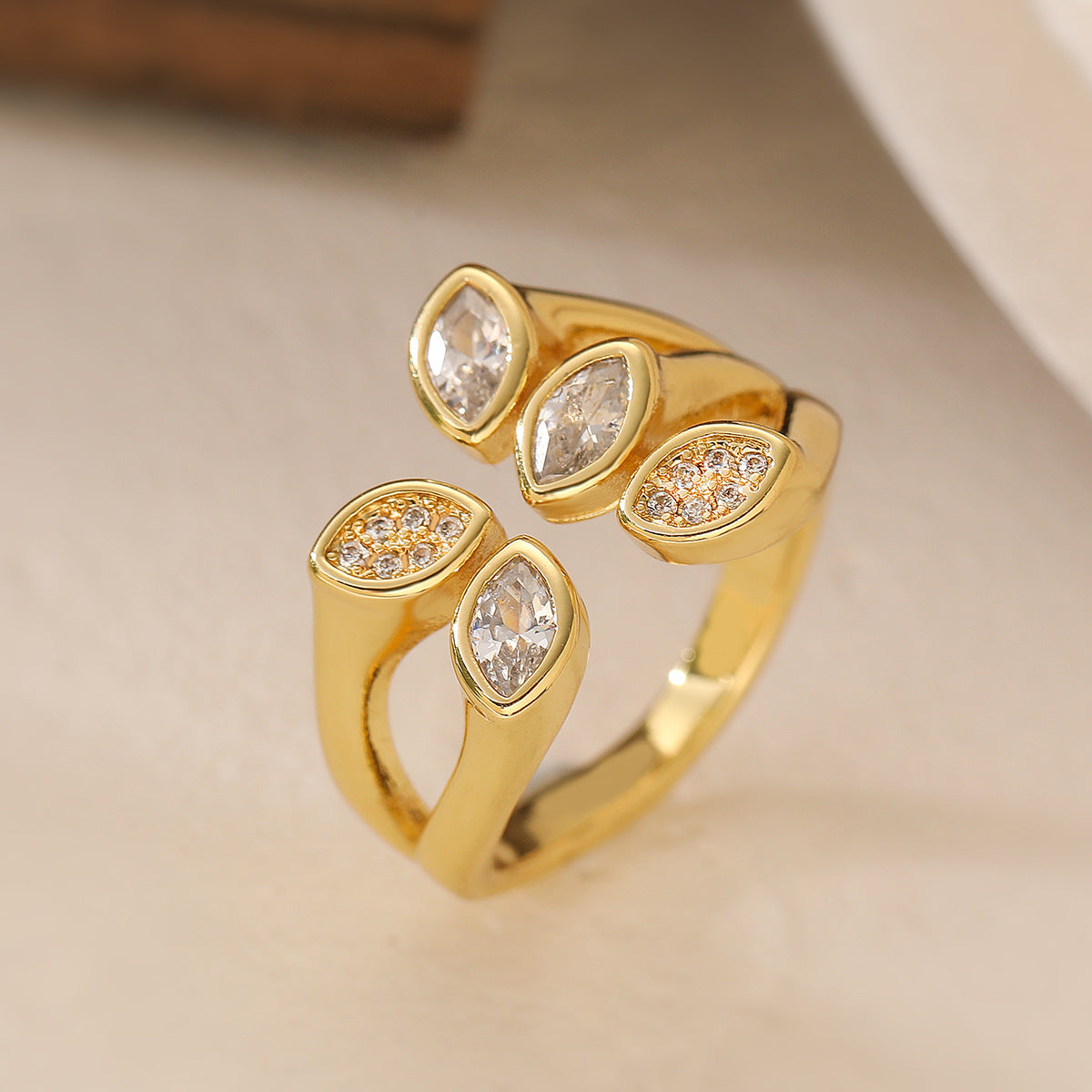 Copper Plating 18K Gold Zircon Irregular Geometric Ring