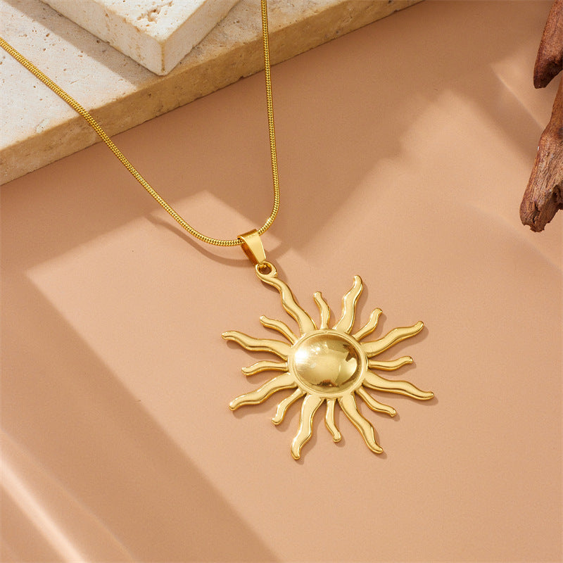 Fashion Special-interest Gold Plated Stainless Steel Sun Necklace