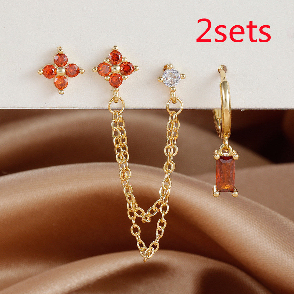 3-piece Set Zircon Birthstone Twelve Constellation Earrings