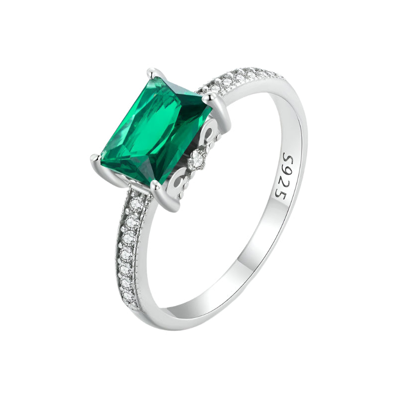 S925 Sterling Silver White Gold Plated Green Ring