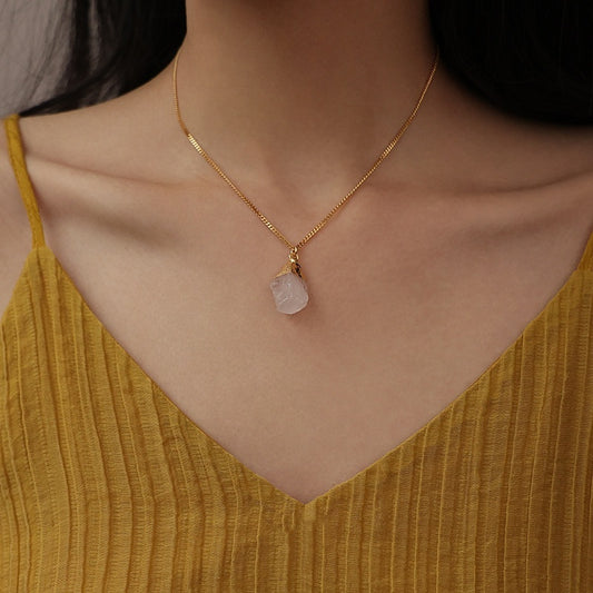 Brass Gold Plated Simple Irregular Personality Natural Stone Necklace