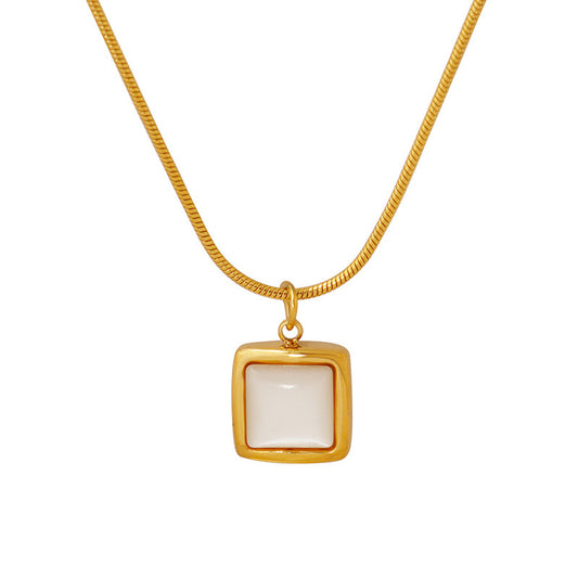 French Square White Sea Shell Pendant