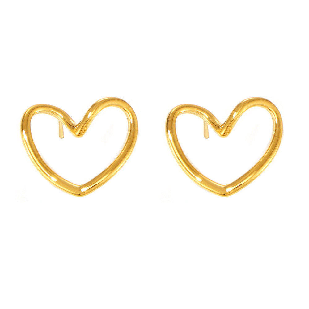 Titanium Steel PVD Electroplating 18K Real Gold Hollow Heart Ear Studs