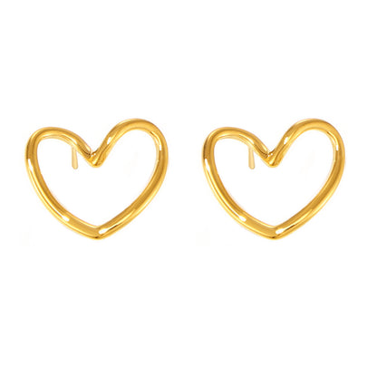 Titanium Steel PVD Electroplating 18K Real Gold Hollow Heart Ear Studs