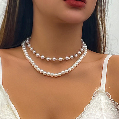 Retro Easy Matching Pearl Twin Clavicle Chain