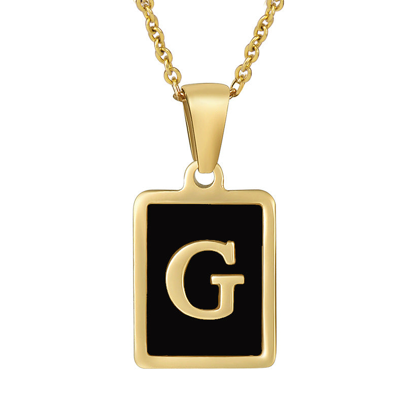 18K Gold Stainless Steel Square Letter Necklace For Women