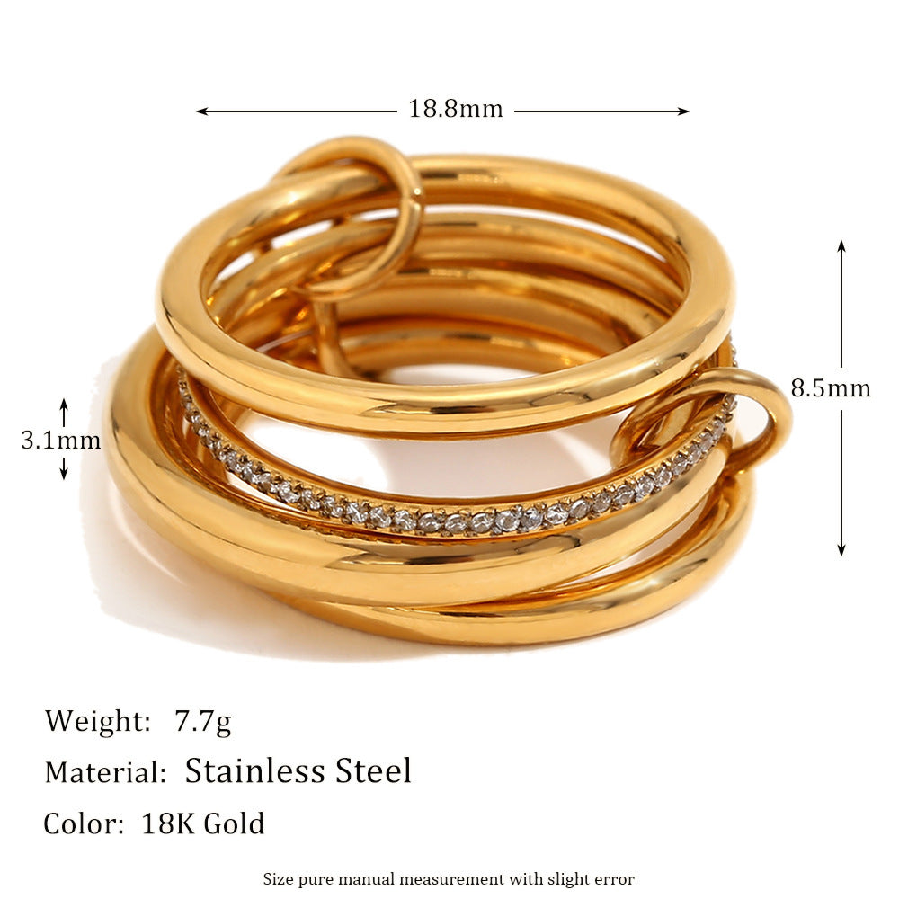 Stainless Steel 18K Gold Plating Four-layer Middle Diamond Ring