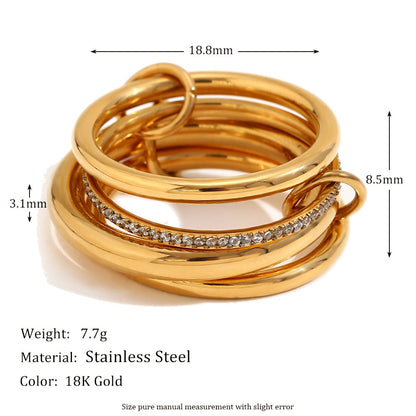 Stainless Steel 18K Gold Plating Four-layer Middle Diamond Ring