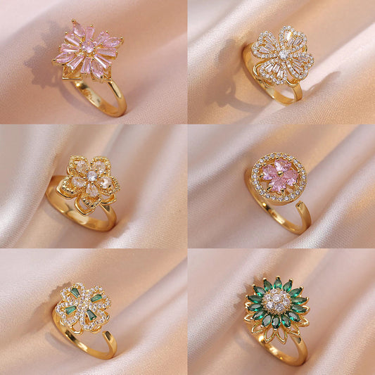 Zircon Temperament Temperamental Cold Style Fully Jeweled Loving Heart Ring