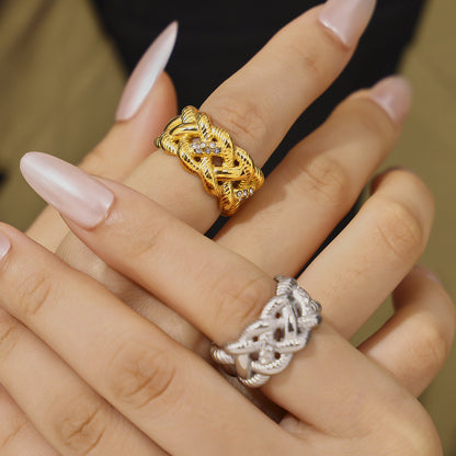 Diamond Studded Hollow Twist Ring