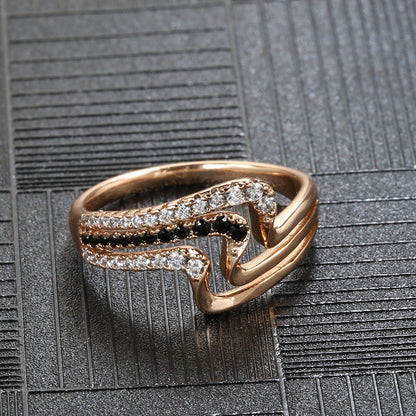 Personality Wave Popular Micro-inlaid Zircon Ring