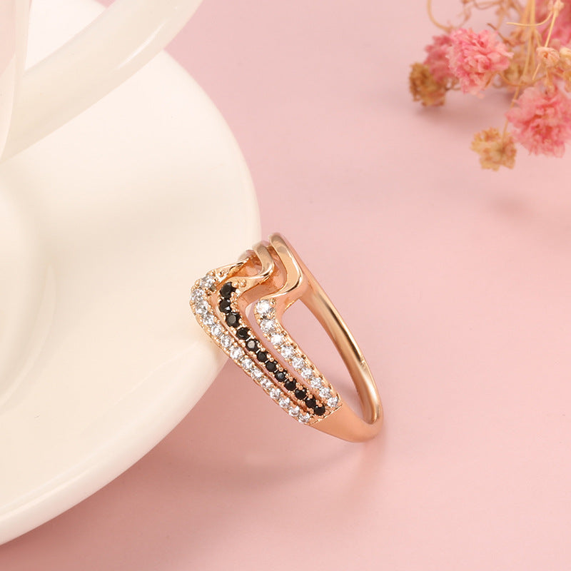 Personality Wave Popular Micro-inlaid Zircon Ring