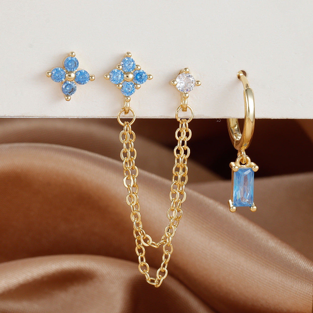 3-piece Set Zircon Birthstone Twelve Constellation Earrings