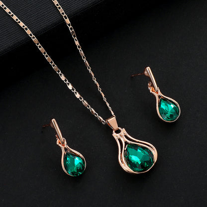 Emerald Water Drop Jewelry Suit Women