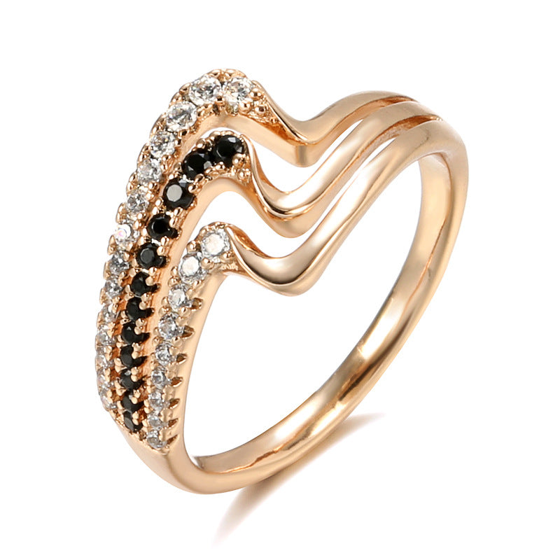 Personality Wave Popular Micro-inlaid Zircon Ring