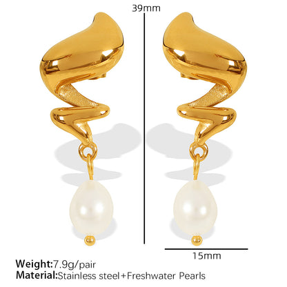 Spiral Pearl Simple And Light Luxury Ocean Style Shell Bow Earrings