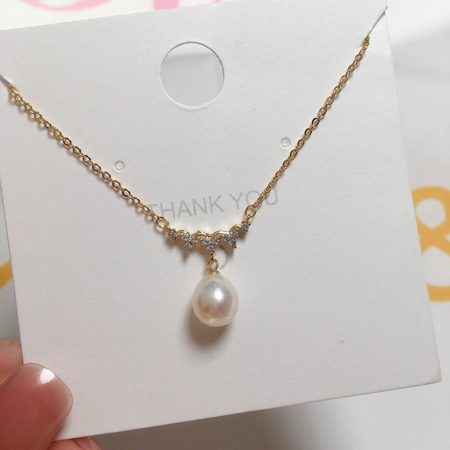 Natural Freshwater Pearl Pendant Wave Clavicle Chain