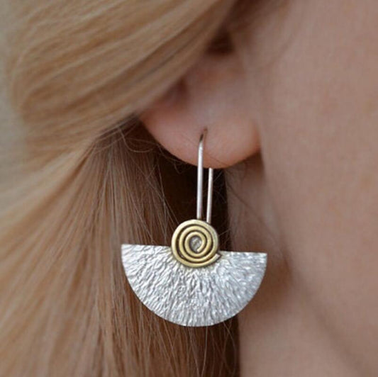 Exaggerated Spiral Semicircle Piece Two-color Winding Female Earrings