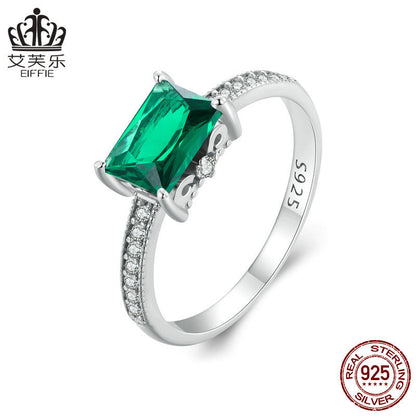 S925 Sterling Silver White Gold Plated Green Ring