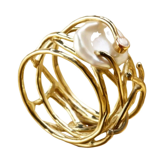 Hollow White Irregular Pearl Ring