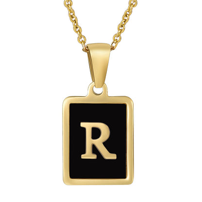 18K Gold Stainless Steel Square Letter Necklace For Women