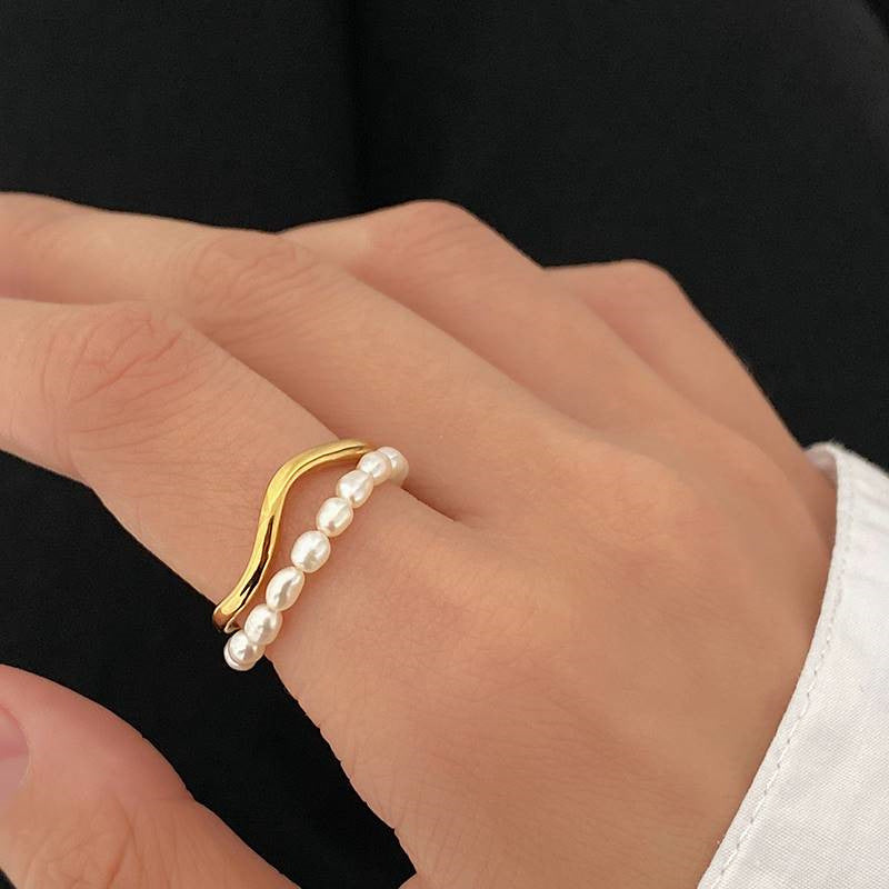 Women's Shaped Small Rice-shaped Beads Oval Pearl Ring