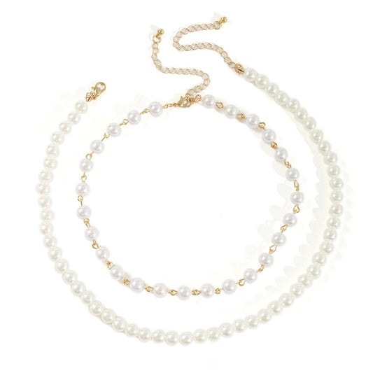 Retro Easy Matching Pearl Twin Clavicle Chain