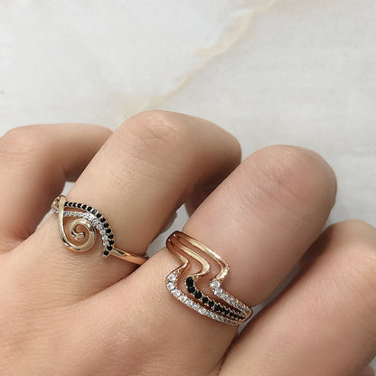 Personality Wave Popular Micro-inlaid Zircon Ring