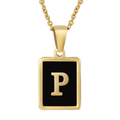 18K Gold Stainless Steel Square Letter Necklace For Women