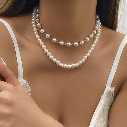 Retro Easy Matching Pearl Twin Clavicle Chain